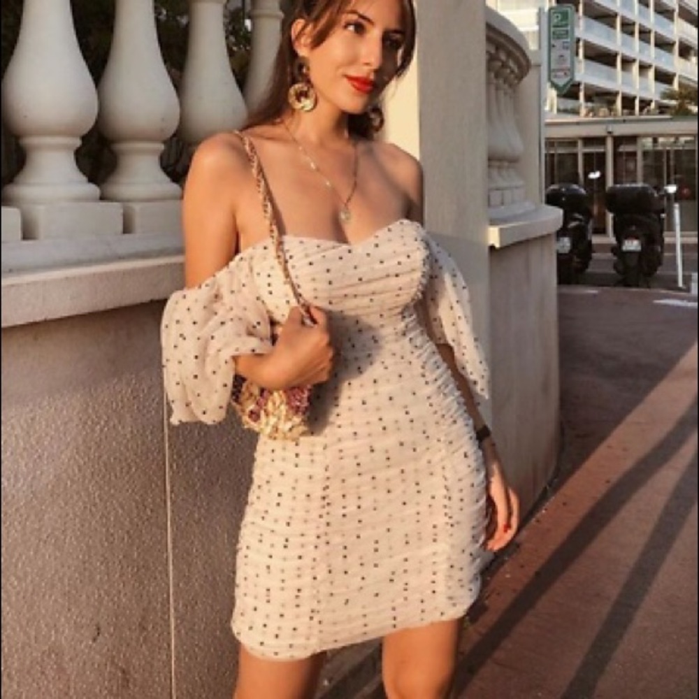 NWOT Zara cream tulle polka dot mini-M